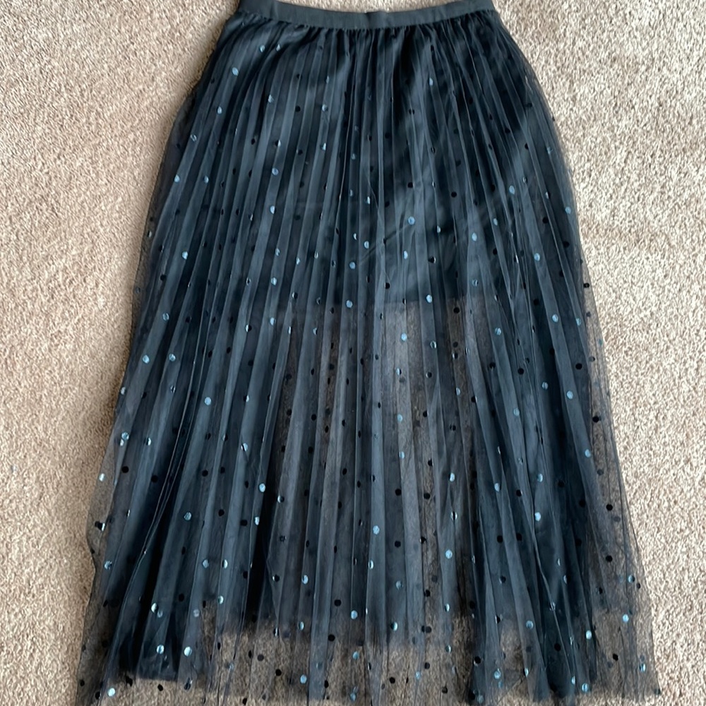 Black tulle polka dot midi skirt